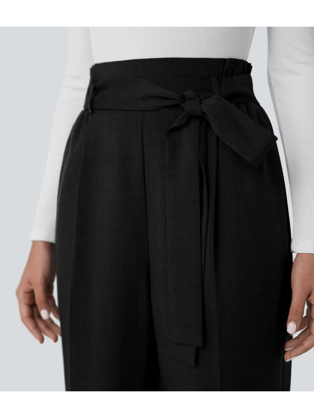 Halara High Waisted Belted Pocket Straight Leg Work Pants Black Size Large - Picture 7 of 9